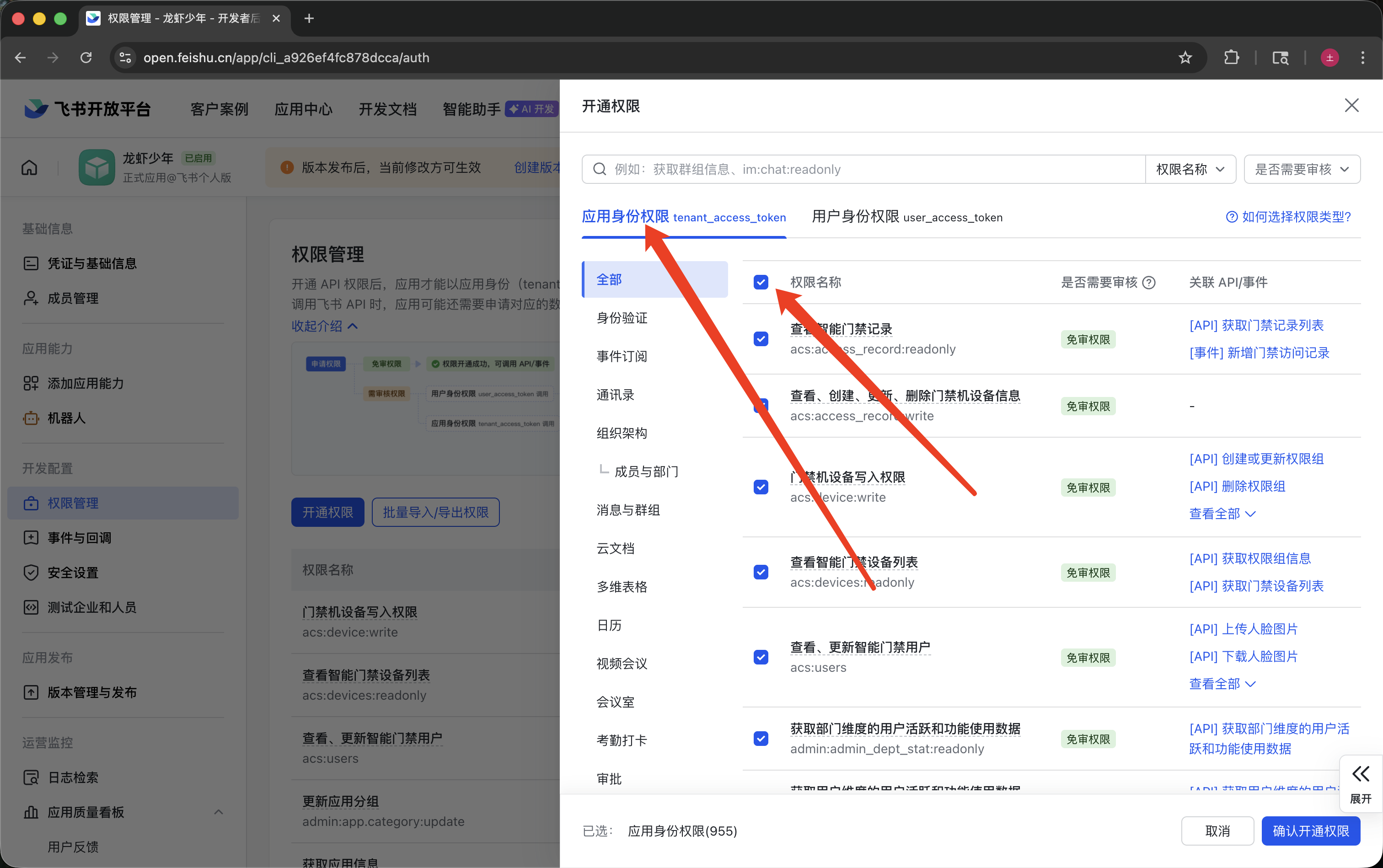 配置应用身份权限